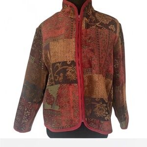 Coldwater Creek Multicolor Patchwork Jacket with Red Accents